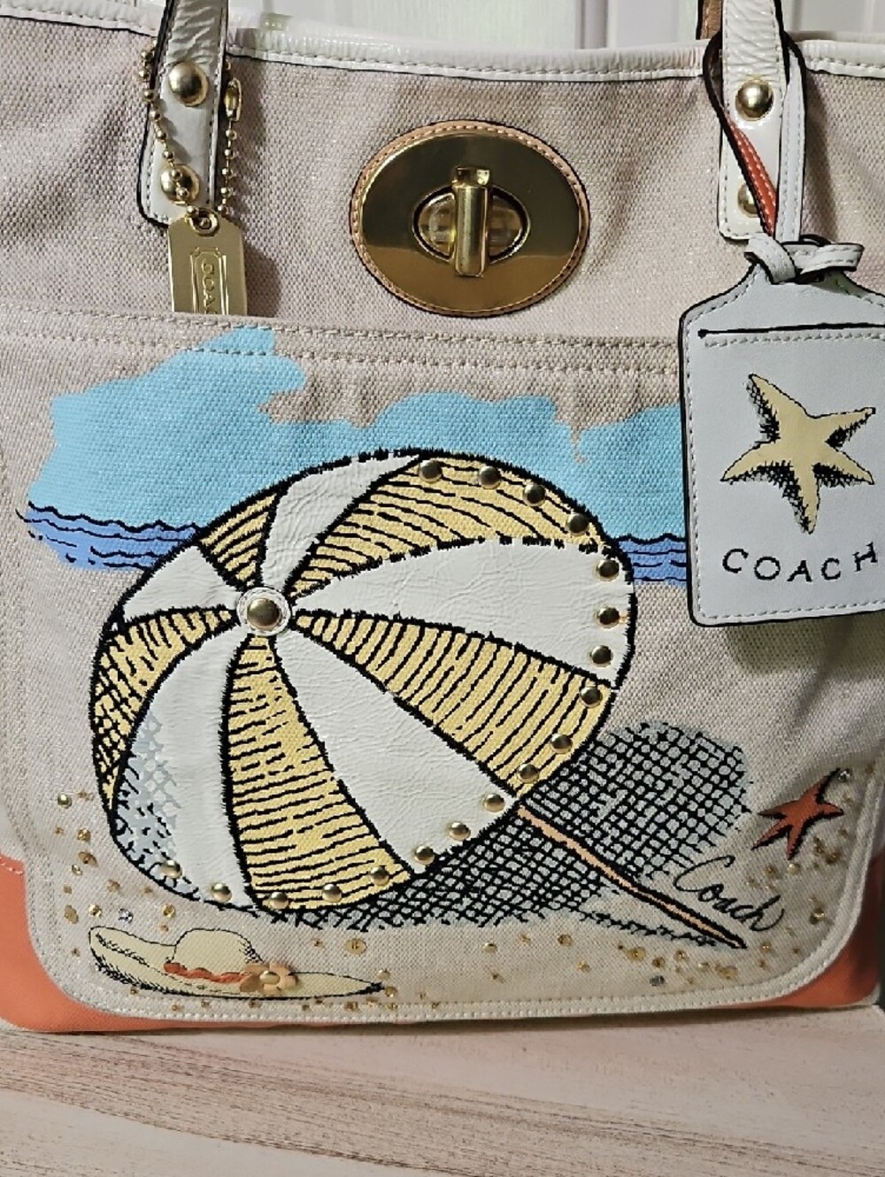 COACH NWOT Pierre Le-Tan Collab Umbrella Beach Tote - Picture 4 of 12